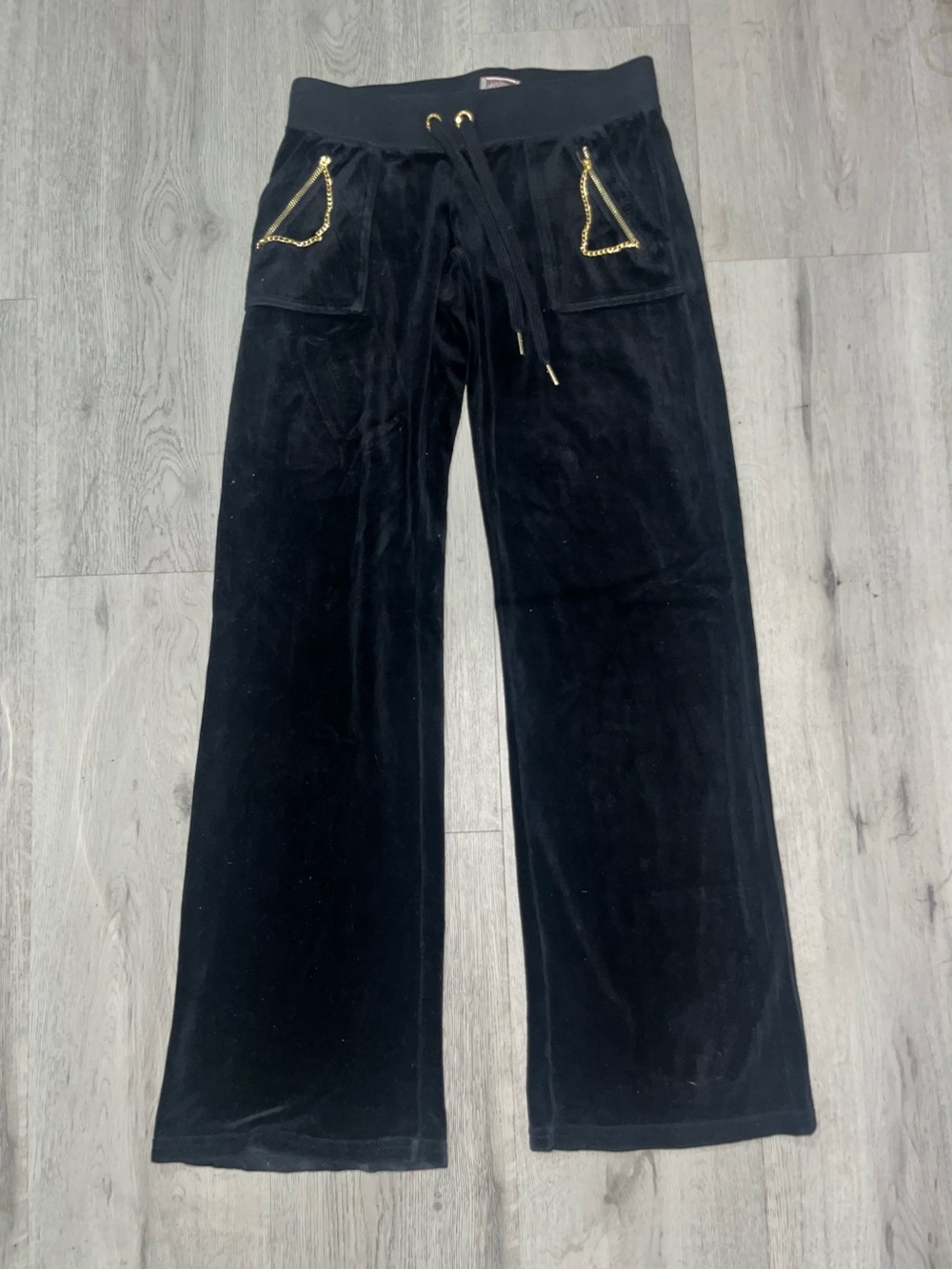 Juicy Couture Black Velour Drawstring Joggers with Gold Trim